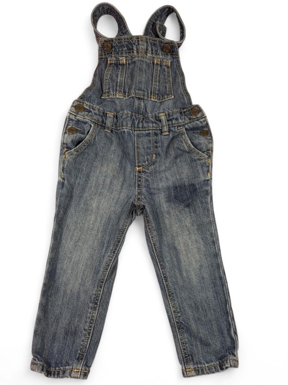 GAP Denim Toddler Overalls 18-24 Months Blue Heart Patch Adjustable Bib Jeans